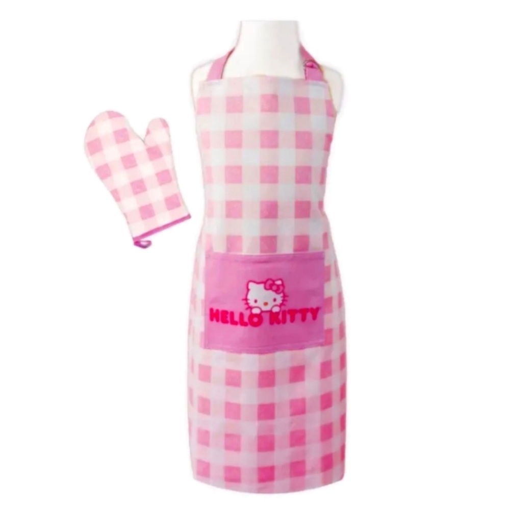 NIB HELLO KITTY YOUTH BAKING OVEN MITT & APRON SET COTTON PINK GIFT SET